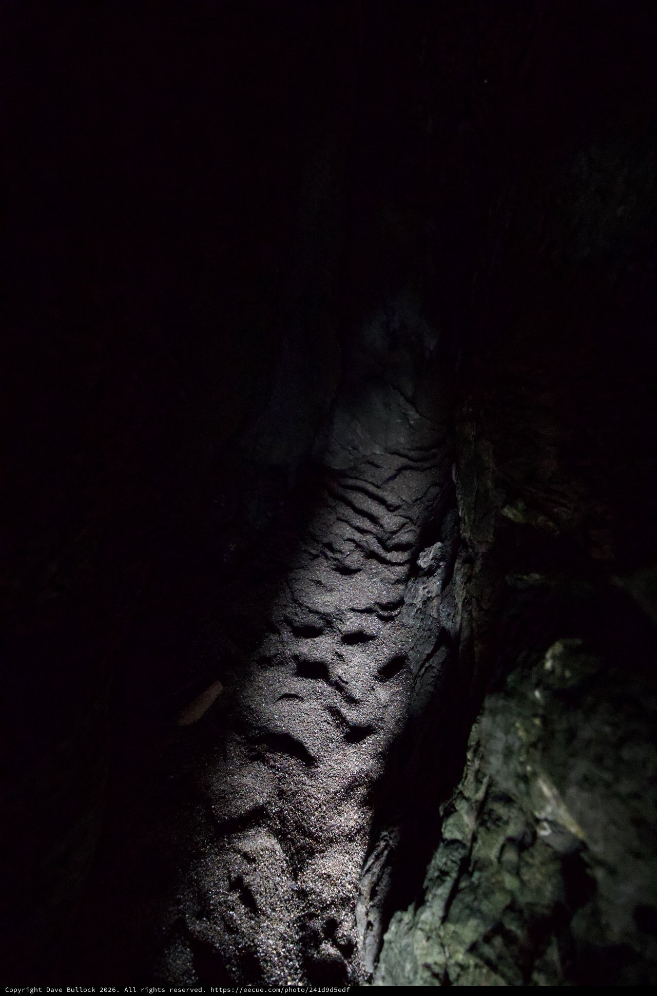 Dark Cave Passage Illuminated by Spotlight