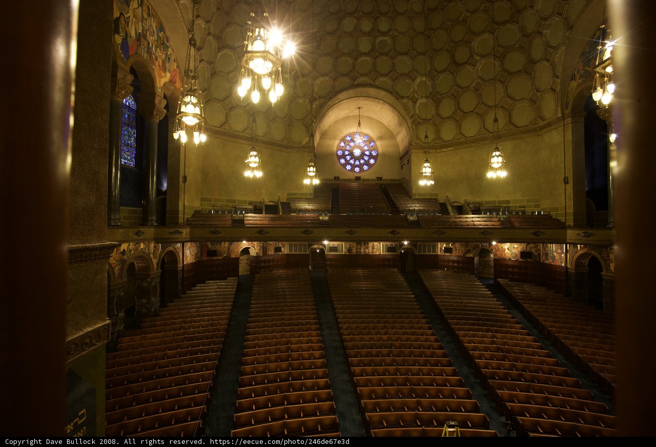 The stunning interior of Wilshire Temple's grand auditorium