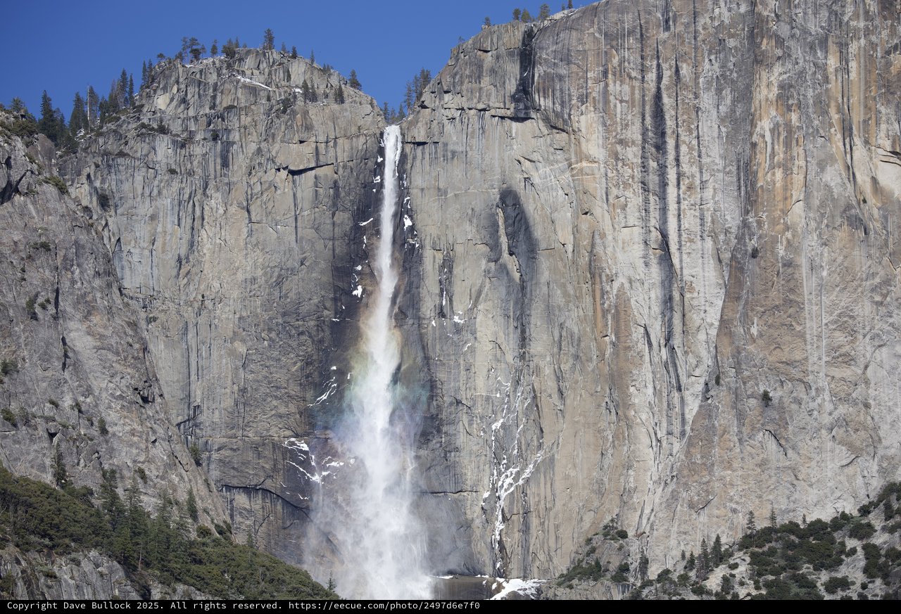 Yosemite Falls Cascading Down Granite Cliffs in Winter
