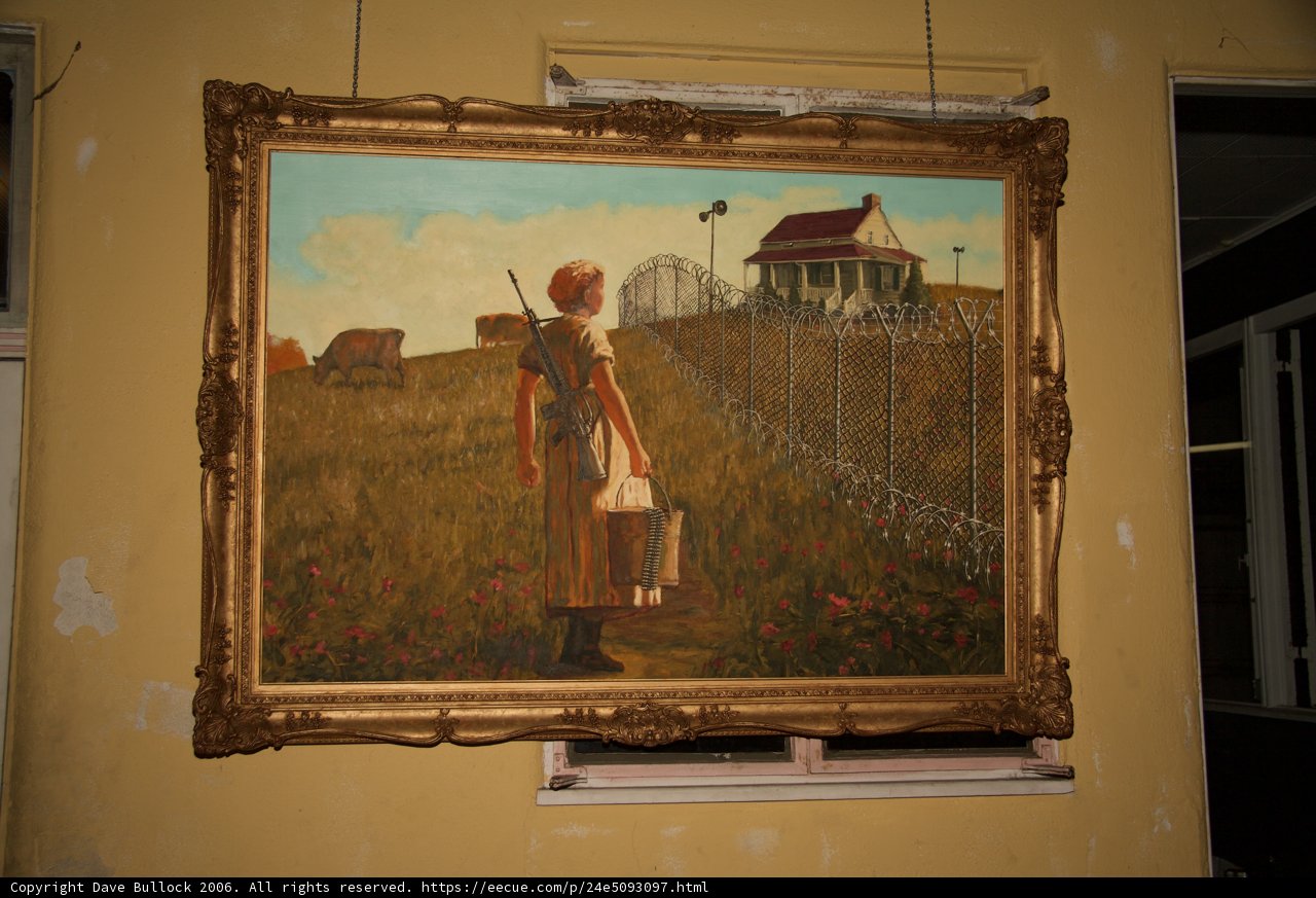 Woman in Field with Fence Painting