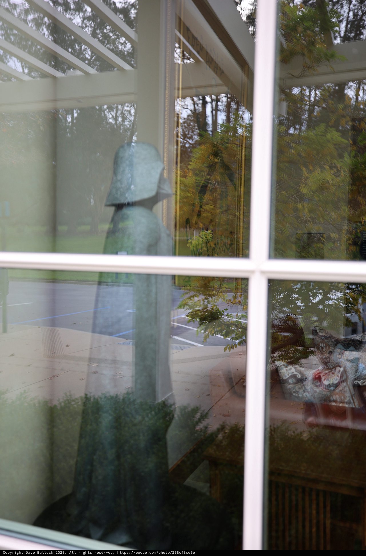 Yoda Statue Reflection Through Window at Skywalker Ranch