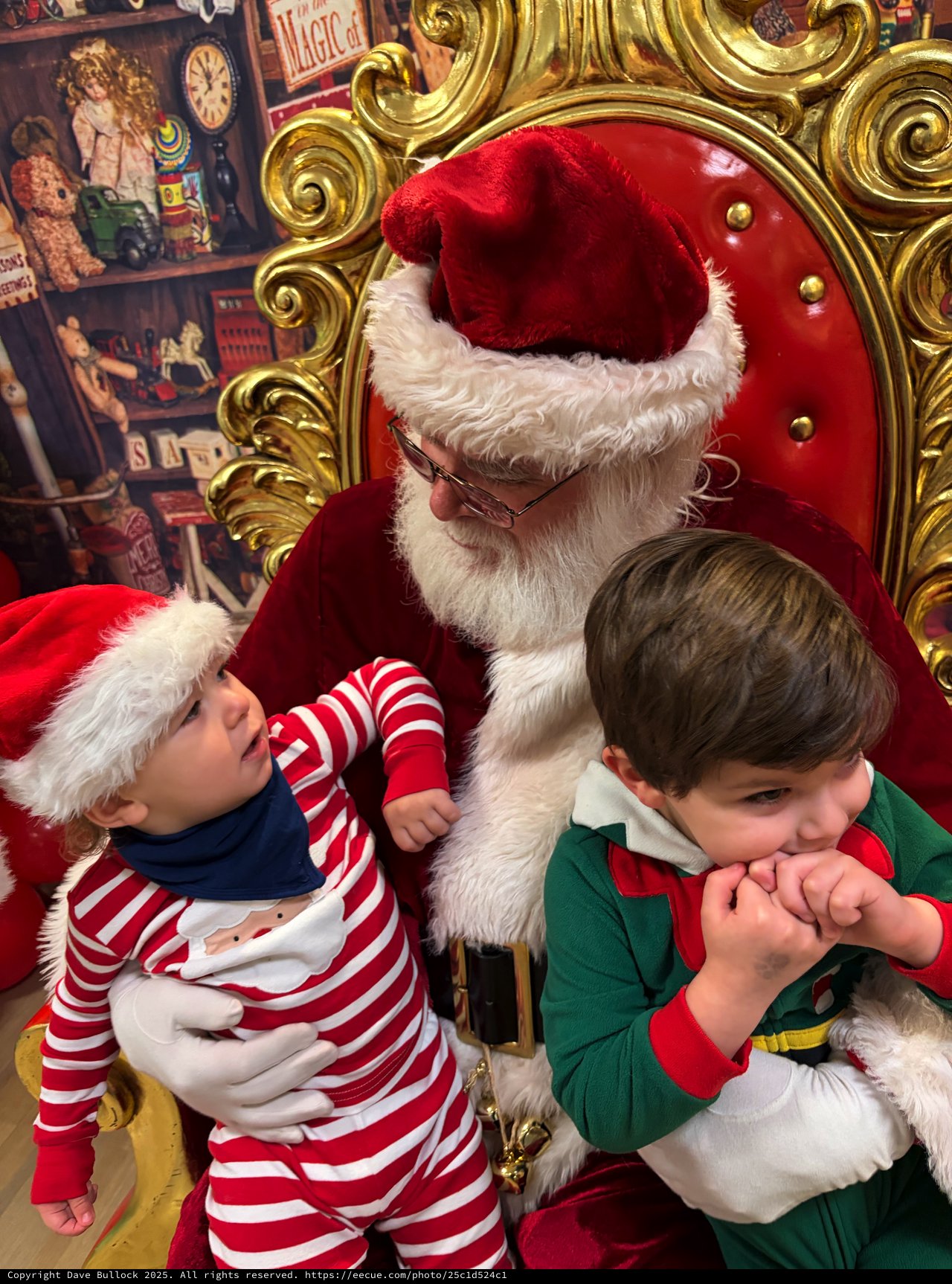 Children Visit Santa in His Ornate Golden Throne