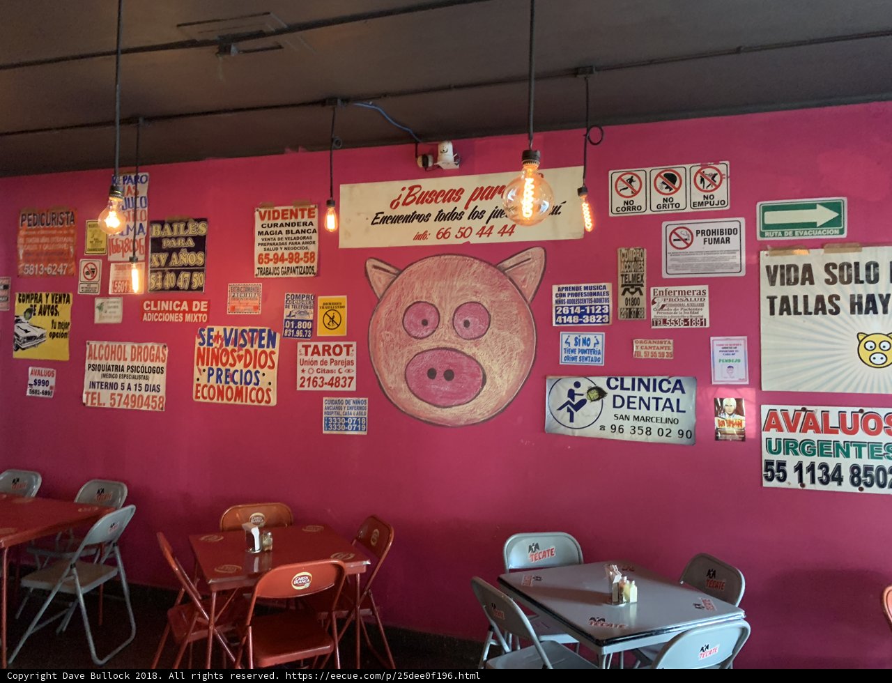 Pink Cafe with Colorful Signs