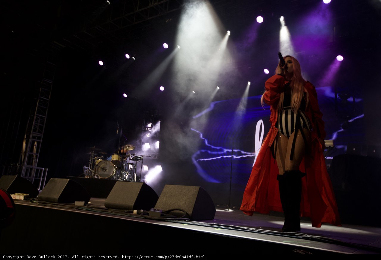 Red-Dressed Singer Shines under Coachella Lights