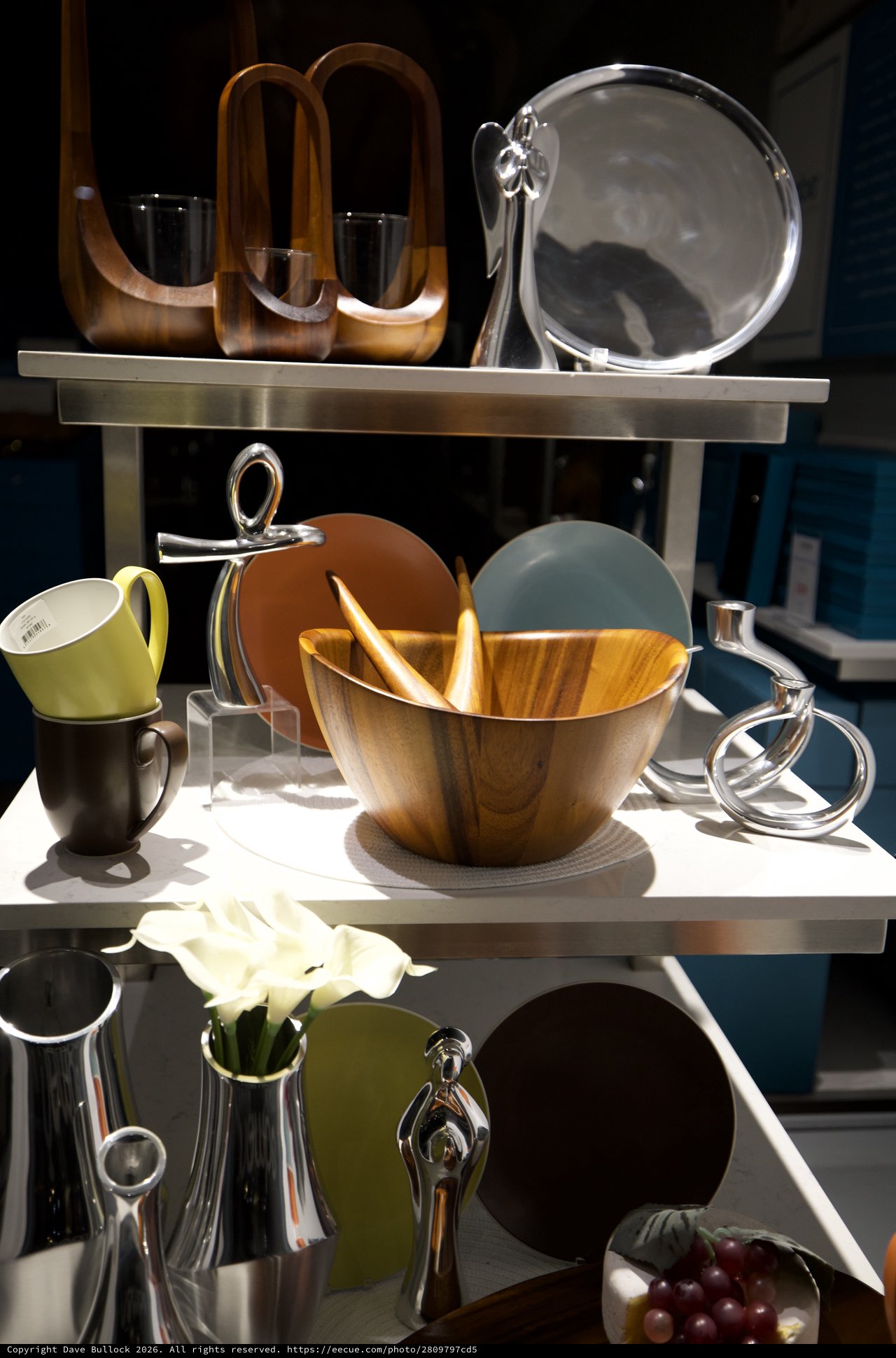 Modern Home Decor Display on Metallic Shelving