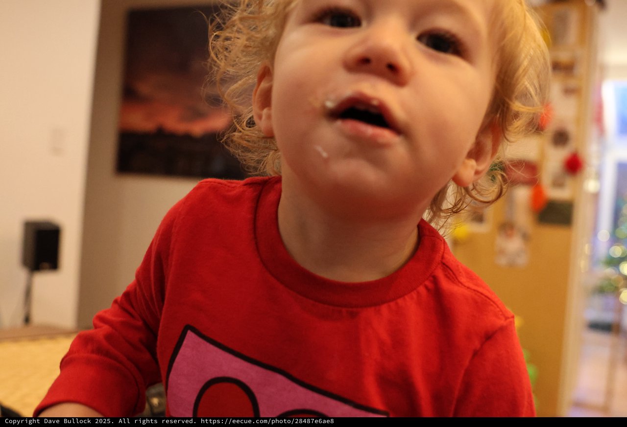 Curious Toddler in Red Shirt at Home