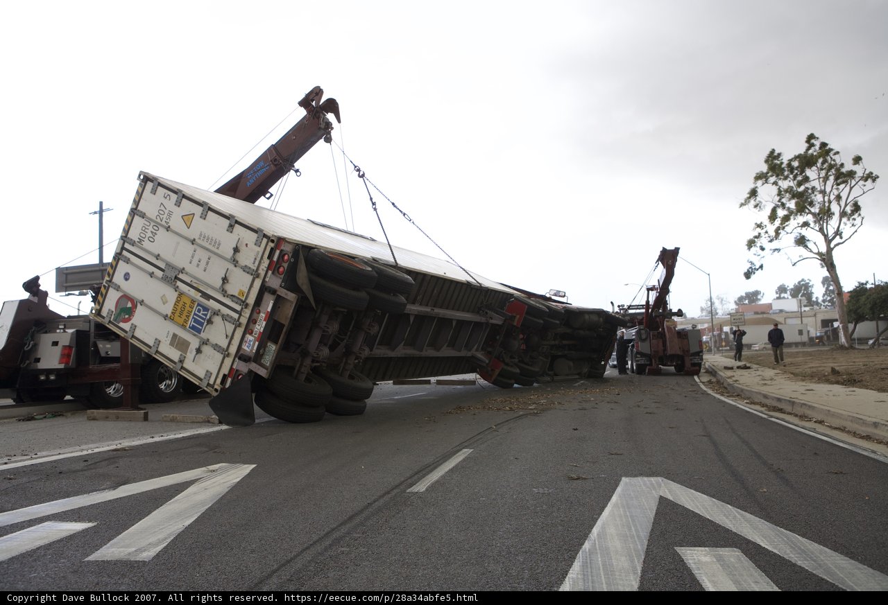 Rescue Operation: Truck Being Lifted off the Road