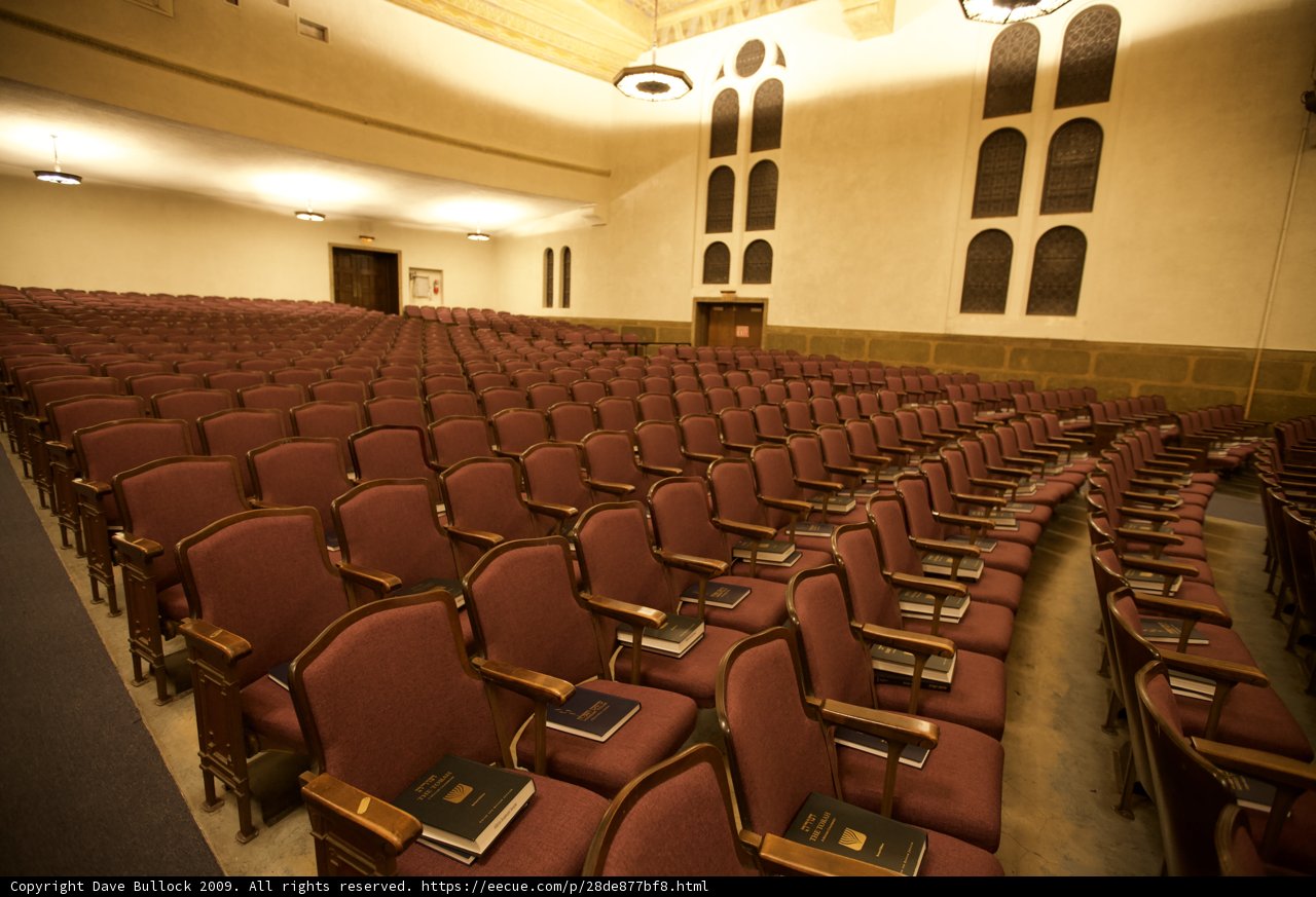 Red Chair Rows in a Crowded Auditorium