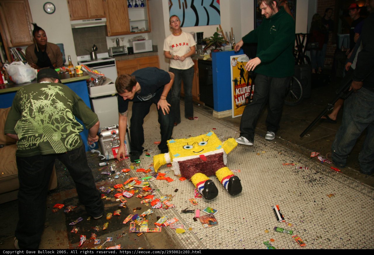 Group Gathered around Spongebob Figure