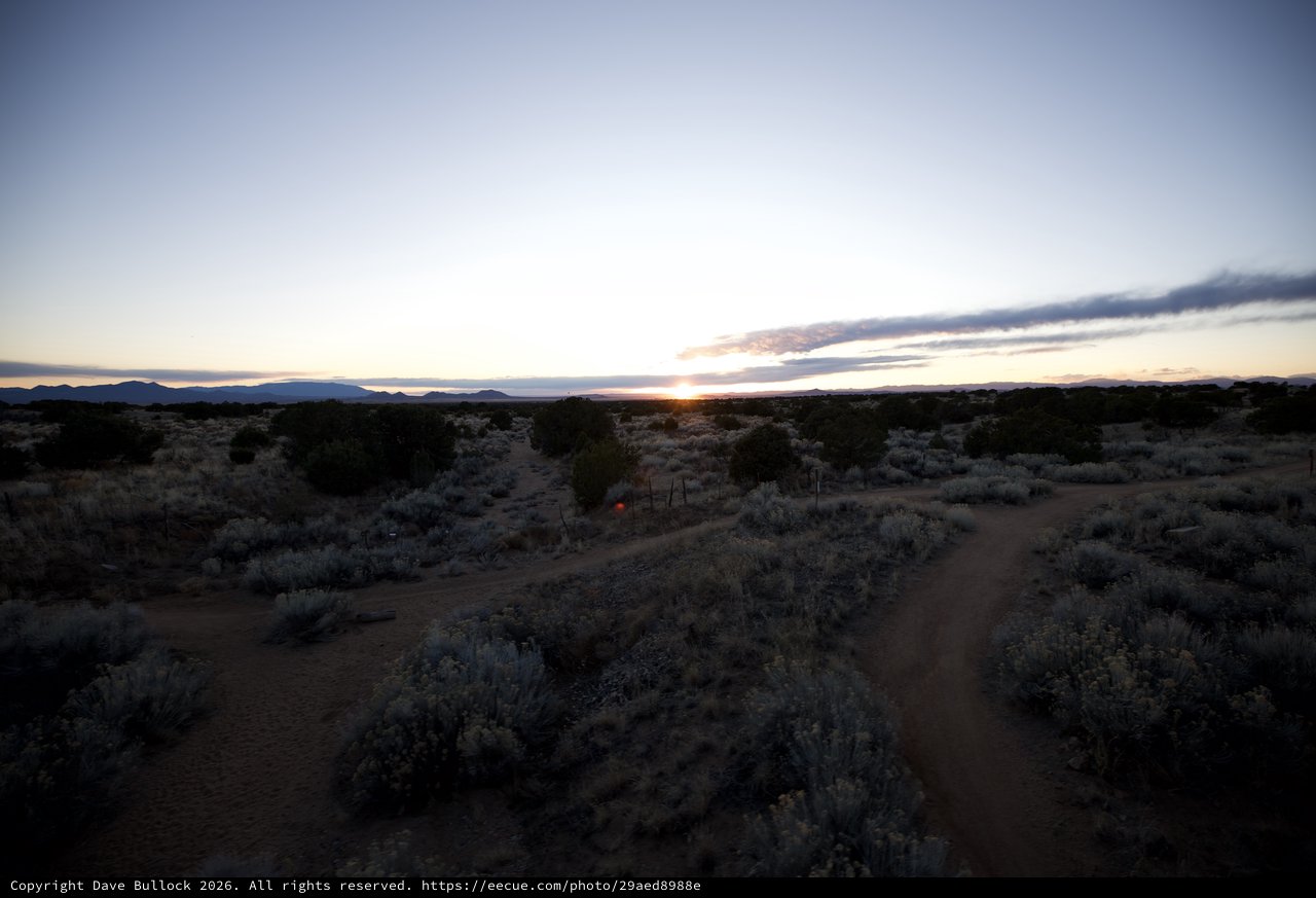 Desert Sunset Over Sagebrush Trail in New Mexico