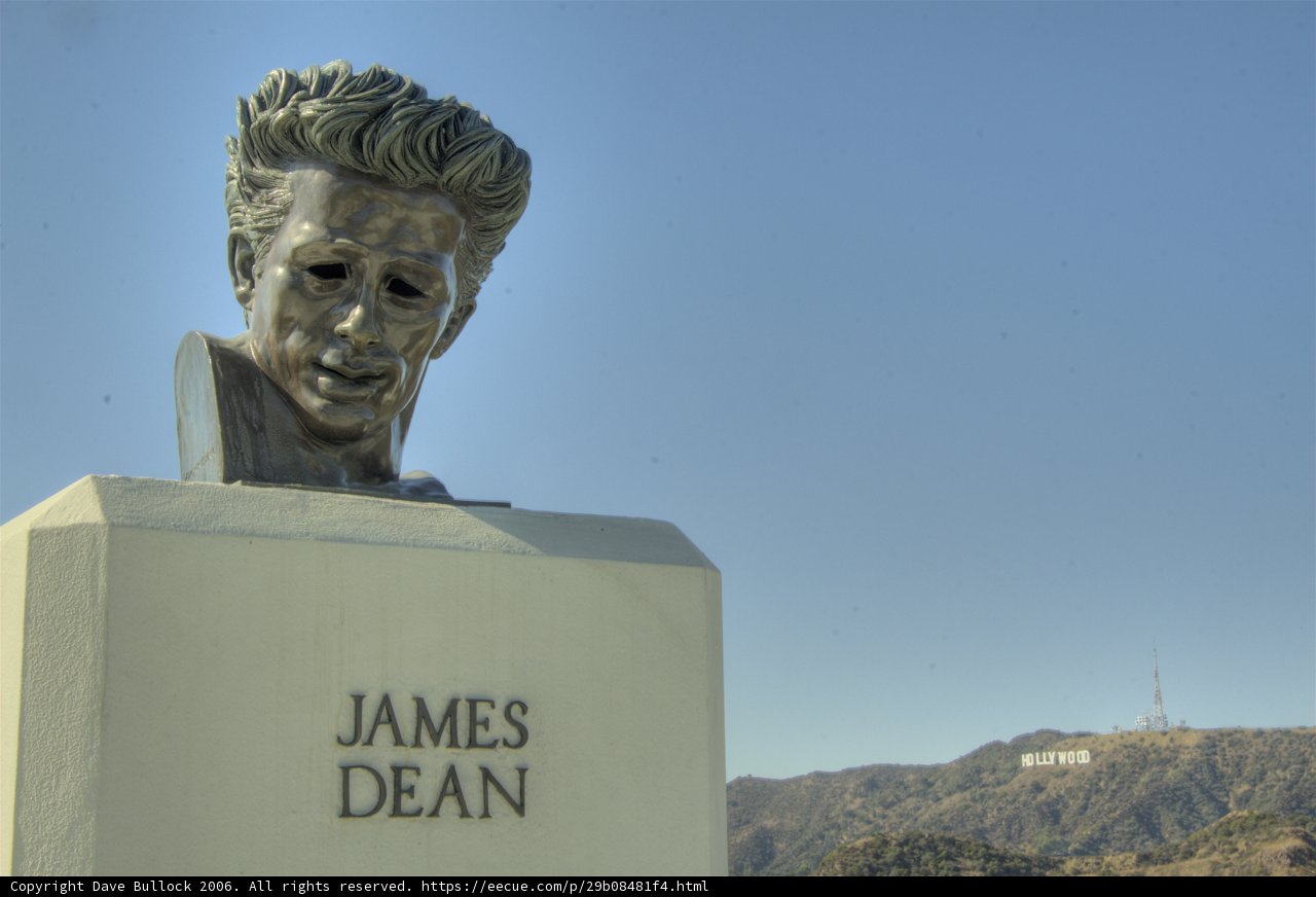 James Dean Statue Stands Vigilant Before Hollywood Sign