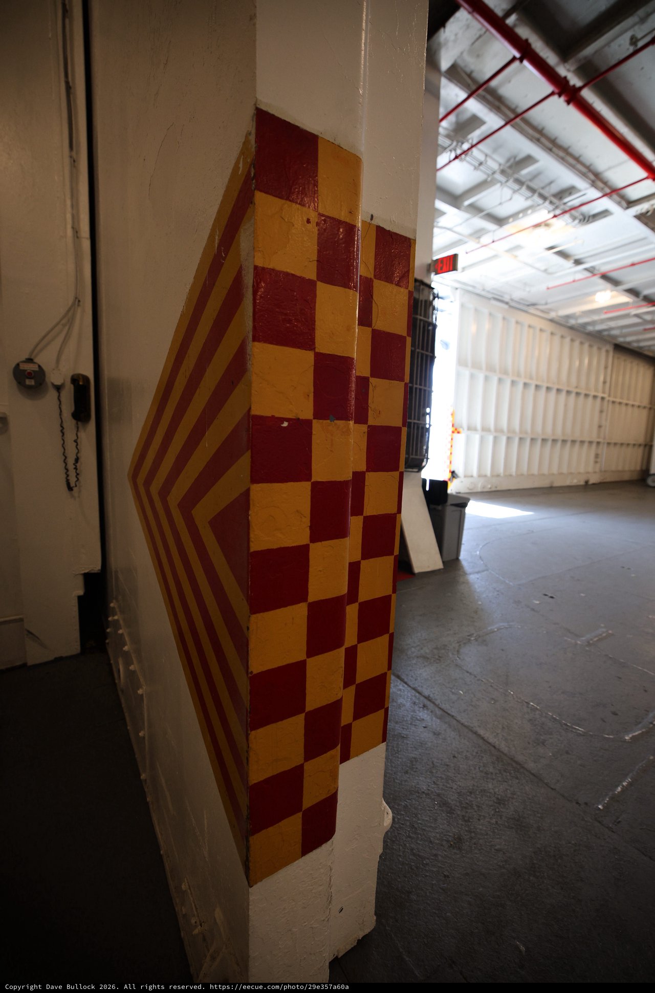 Checkered Safety Pillar in USS Hornet Hangar Bay