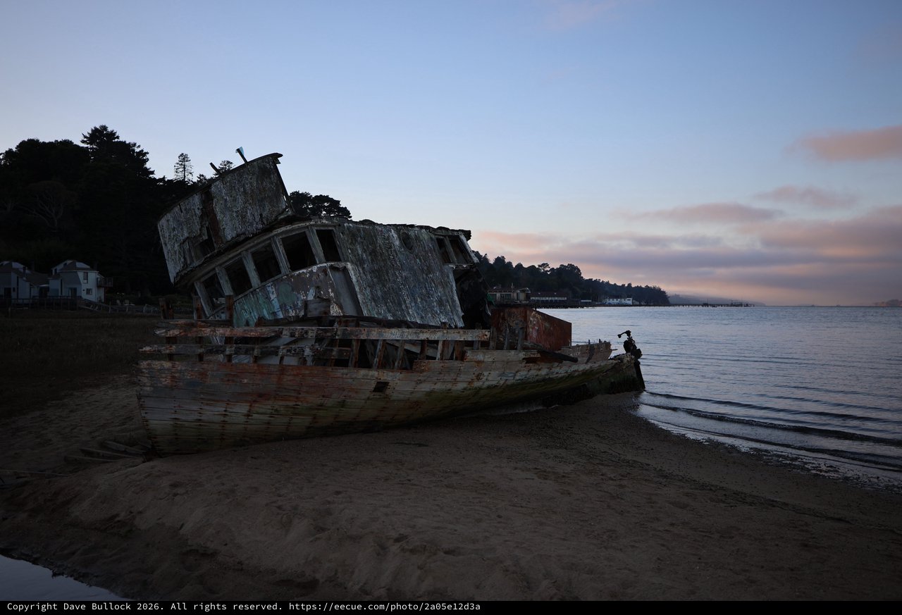 Abandoned Shipwreck at Dusk on California Coast