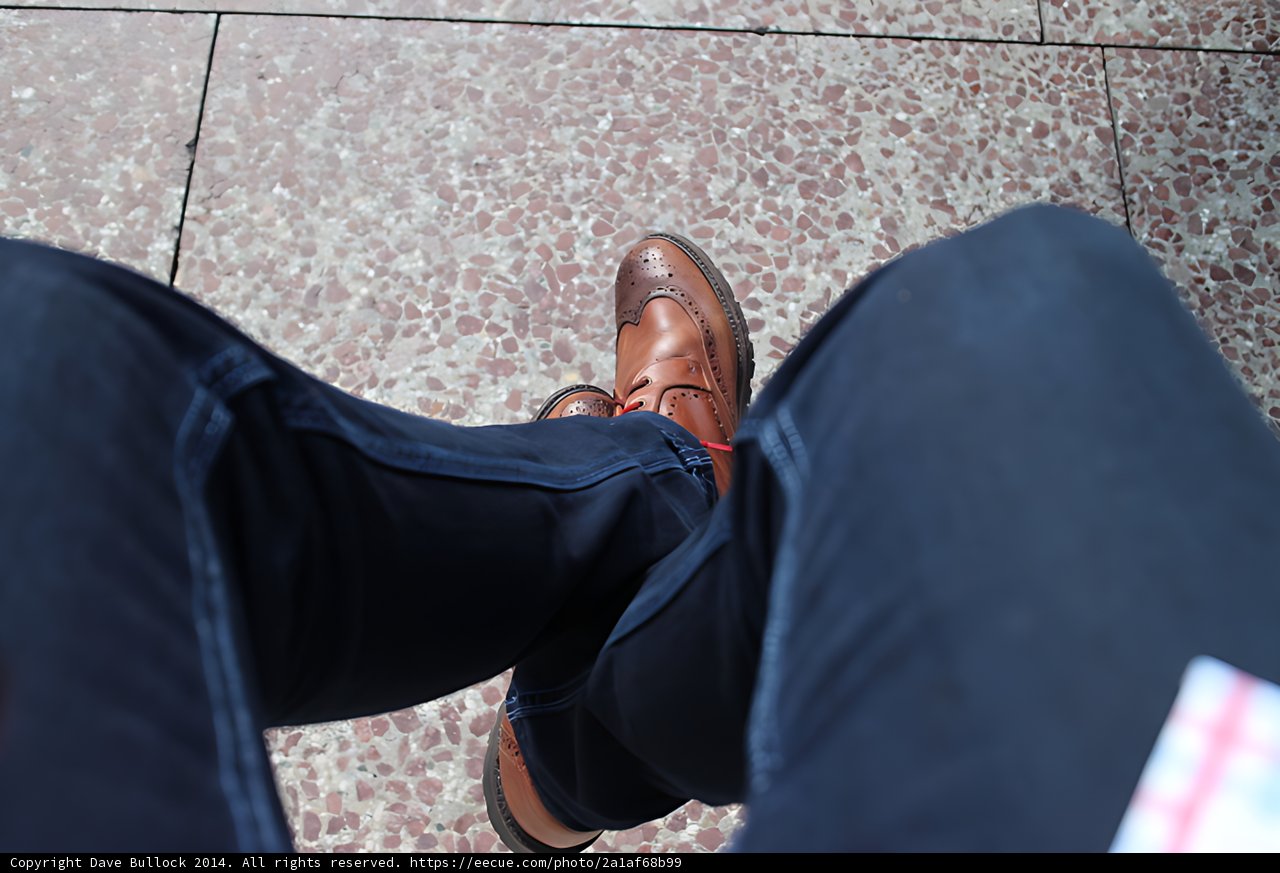Man in Blue Jeans and Brown Shoes