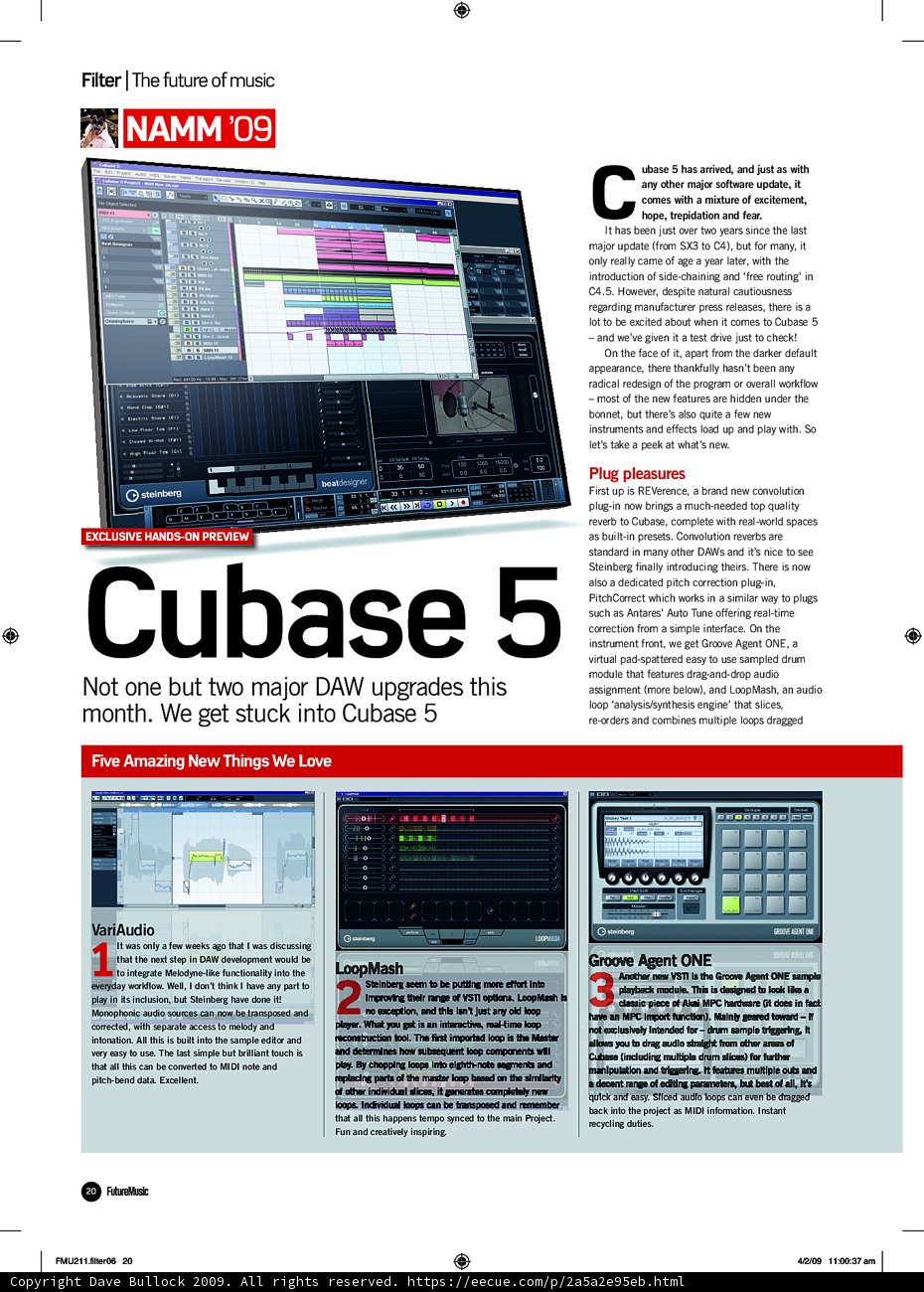 Cubase 5 Review in Music Technology Magazine