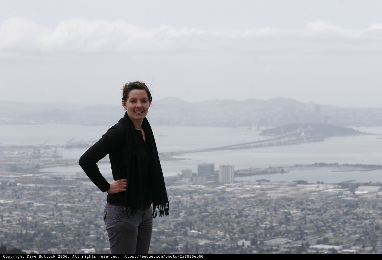 Woman Smiling Overlooking San Francisco Bay Area