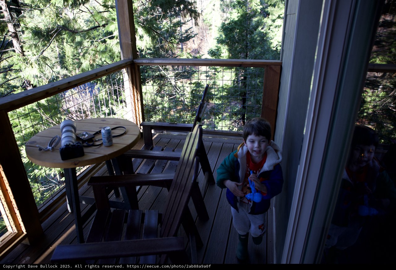 Child Entering Treehouse Deck at Dusk in Yosemite