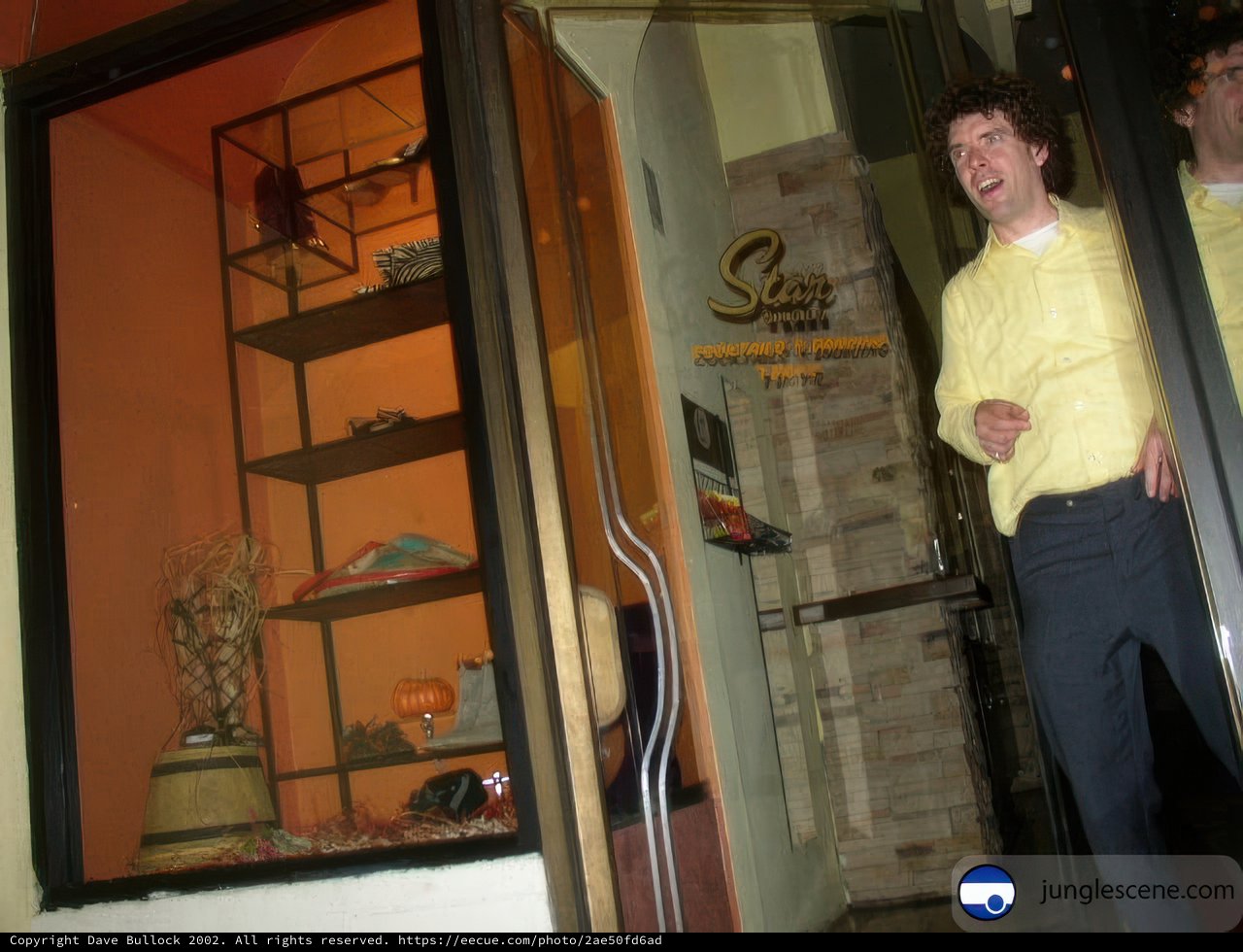 Man in Yellow Shirt Standing in Front of Glass Door