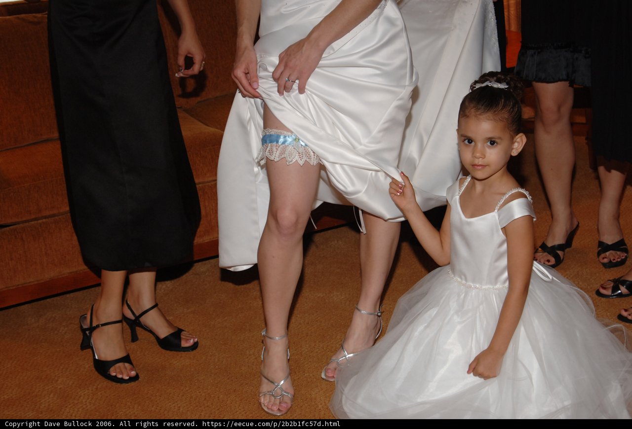Little Girl in a Formal White Dress and Sandals
