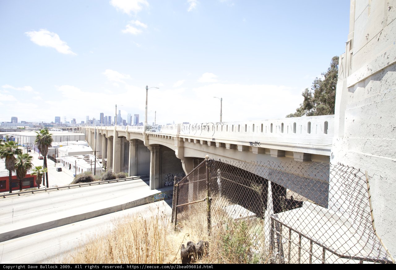 Freeway Overpass with Urban Skyline