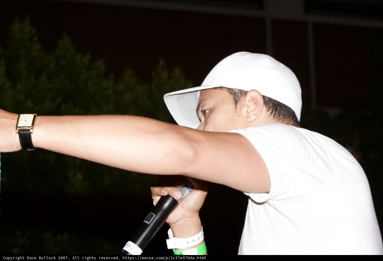 Man with a Microphone and a White Baseball Hat