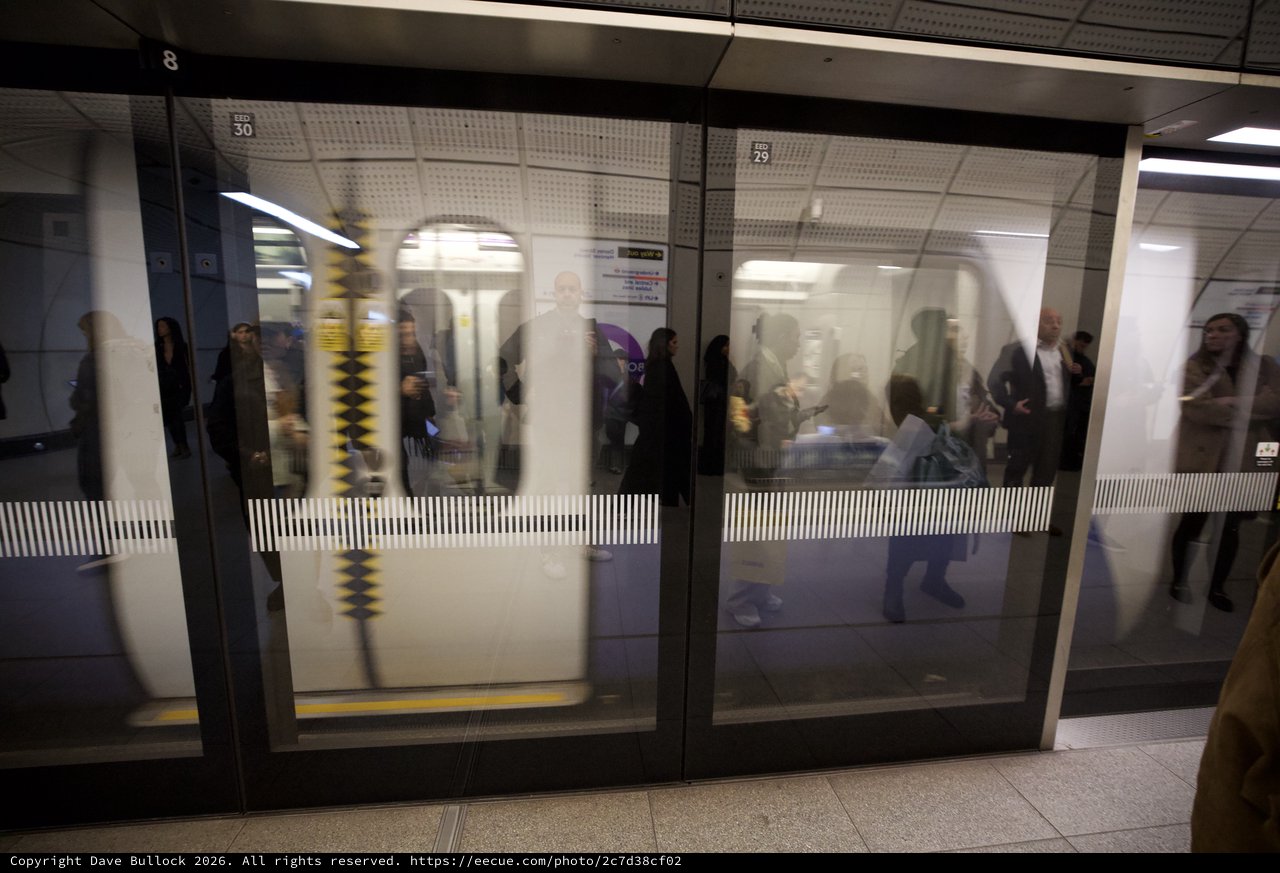 Crowded Underground Platform Through Platform Screen Doors