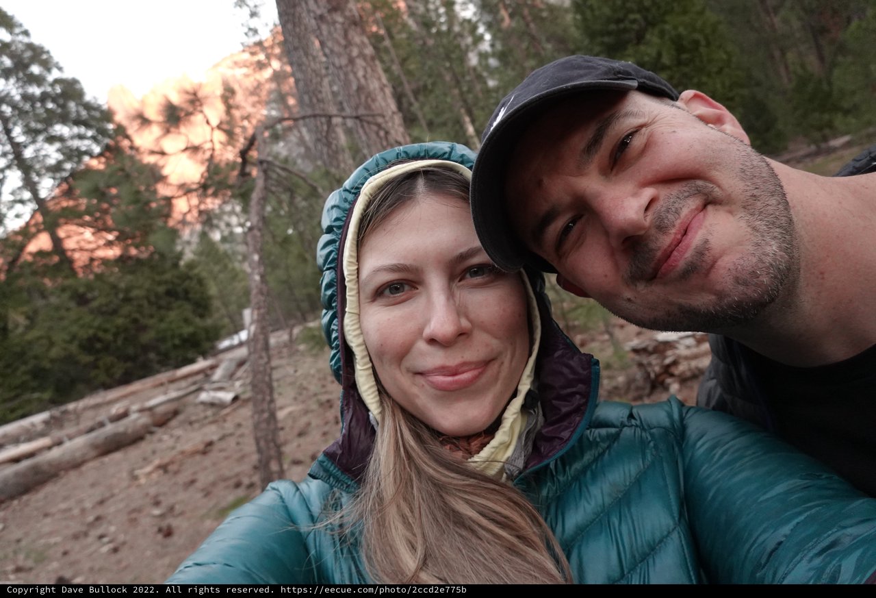 Camping Selfie at Sunset in Forest