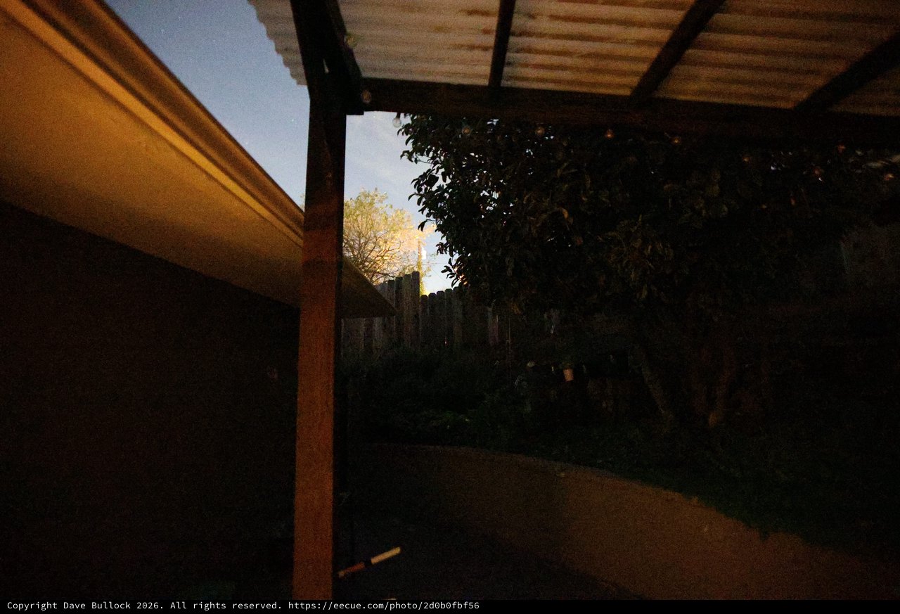 Evening View Through Covered Patio at Dusk