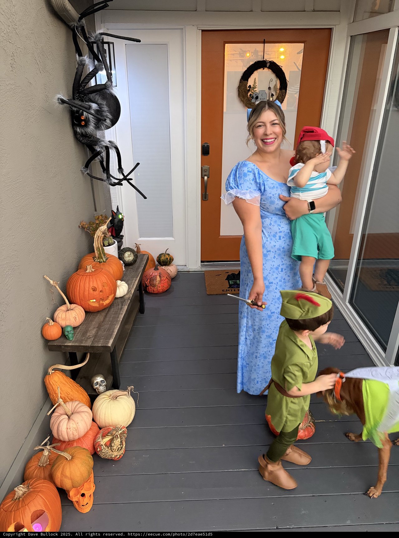 Halloween Front Porch with Mother and Children