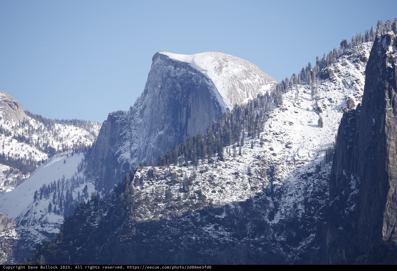 Half Dome's Snow-Capped Majesty in Winter