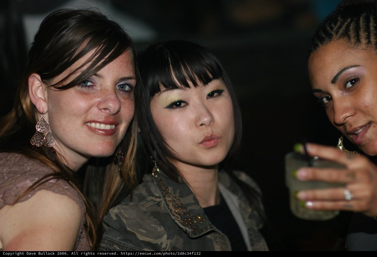 Three Friends Posing at a Nightclub Party Night