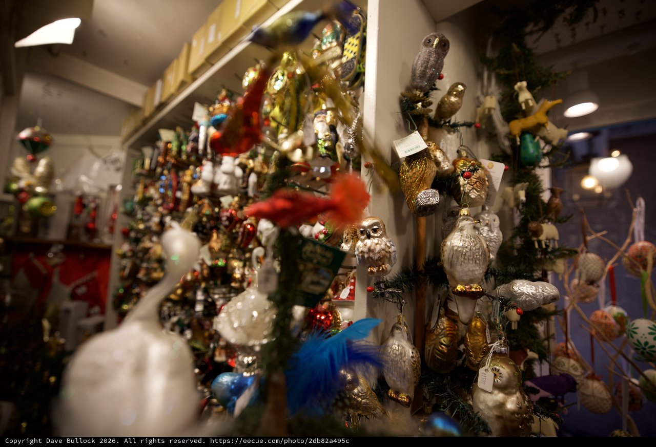 Festive Christmas Ornament Display in Gift Shop
