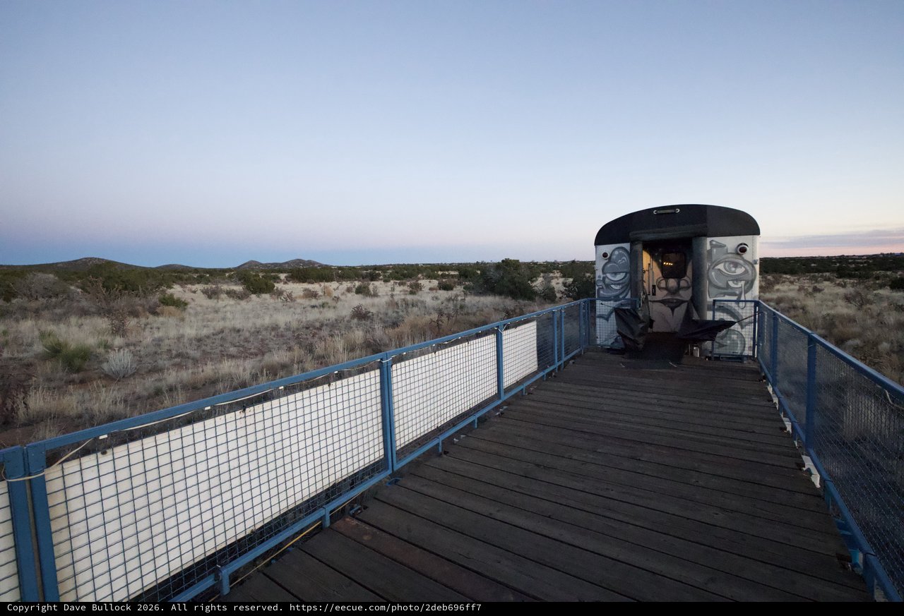Desert Observatory Structure at Twilight with Indigenous Art