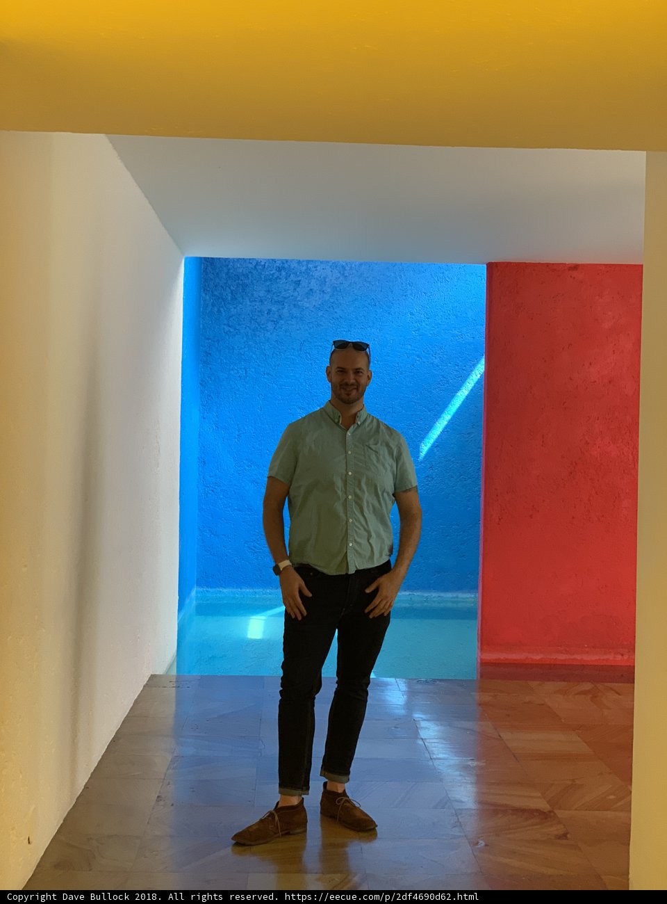 Standing in Front of Colorful Hardwood Wall