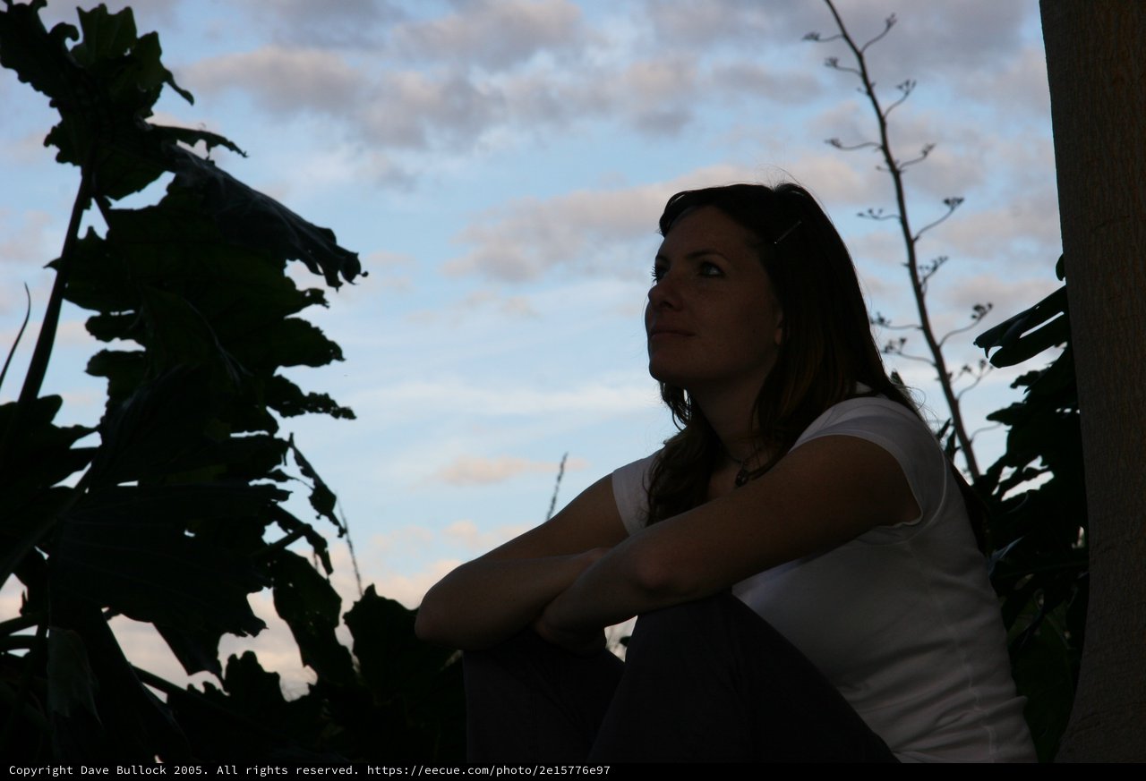 Contemplative Woman Gazing at Twilight Sky