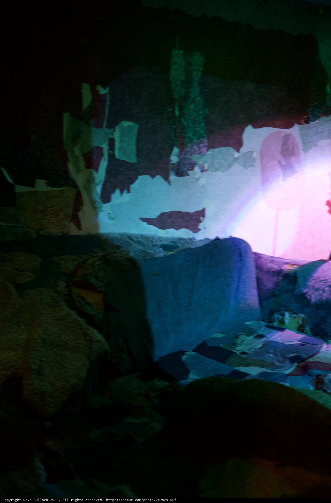 Illuminated Ice Formations in Underground Cave