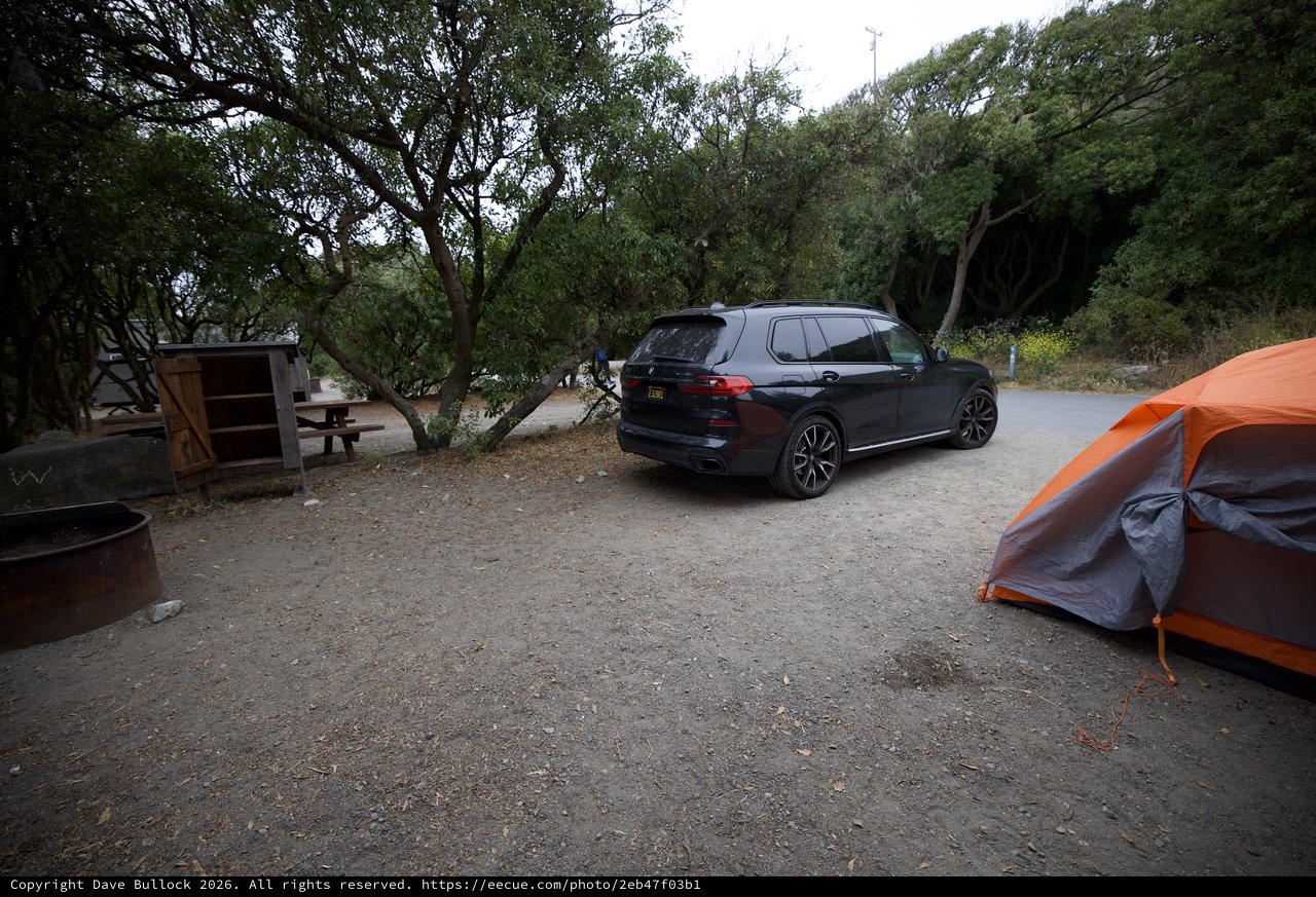 BMW X7 Parked at Coastal California Campsite