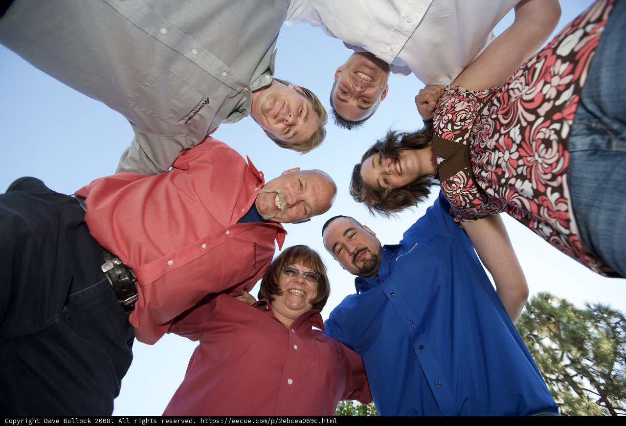 Group Huddle Under a Blue Sky