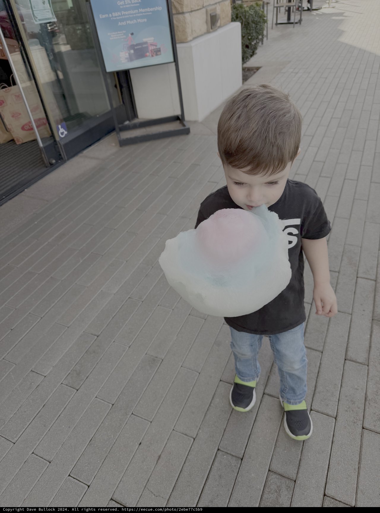 Child Enjoys Cotton Candy on Pedestrian Plaza