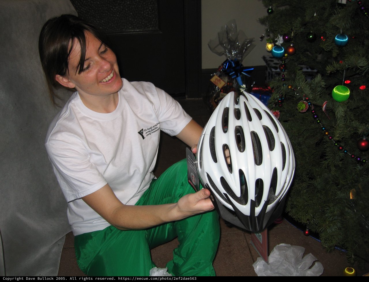 Joyful Christmas Morning Bicycle Helmet Unwrapping Gift