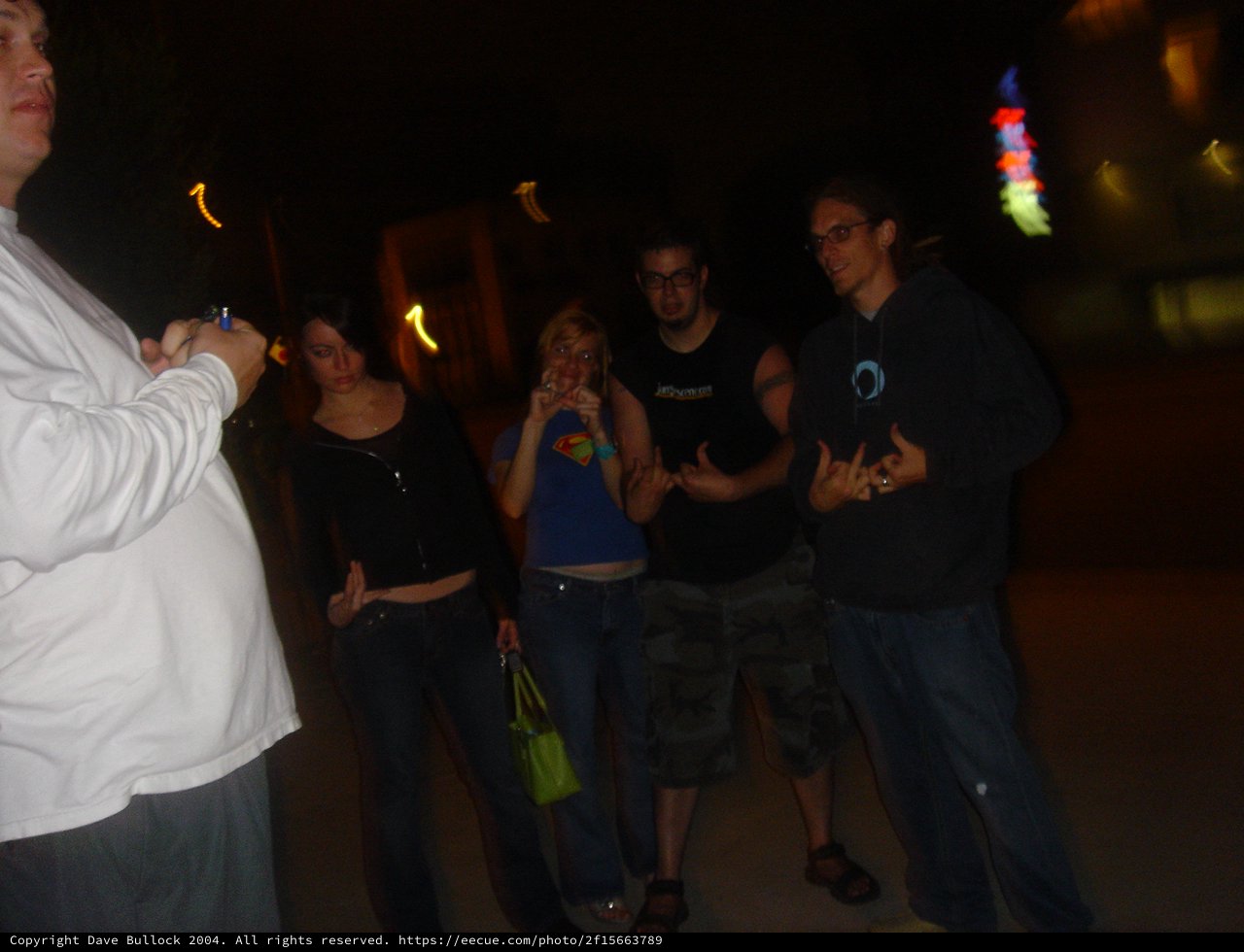 Friends Hanging Out at Night Outdoor Gathering 2004