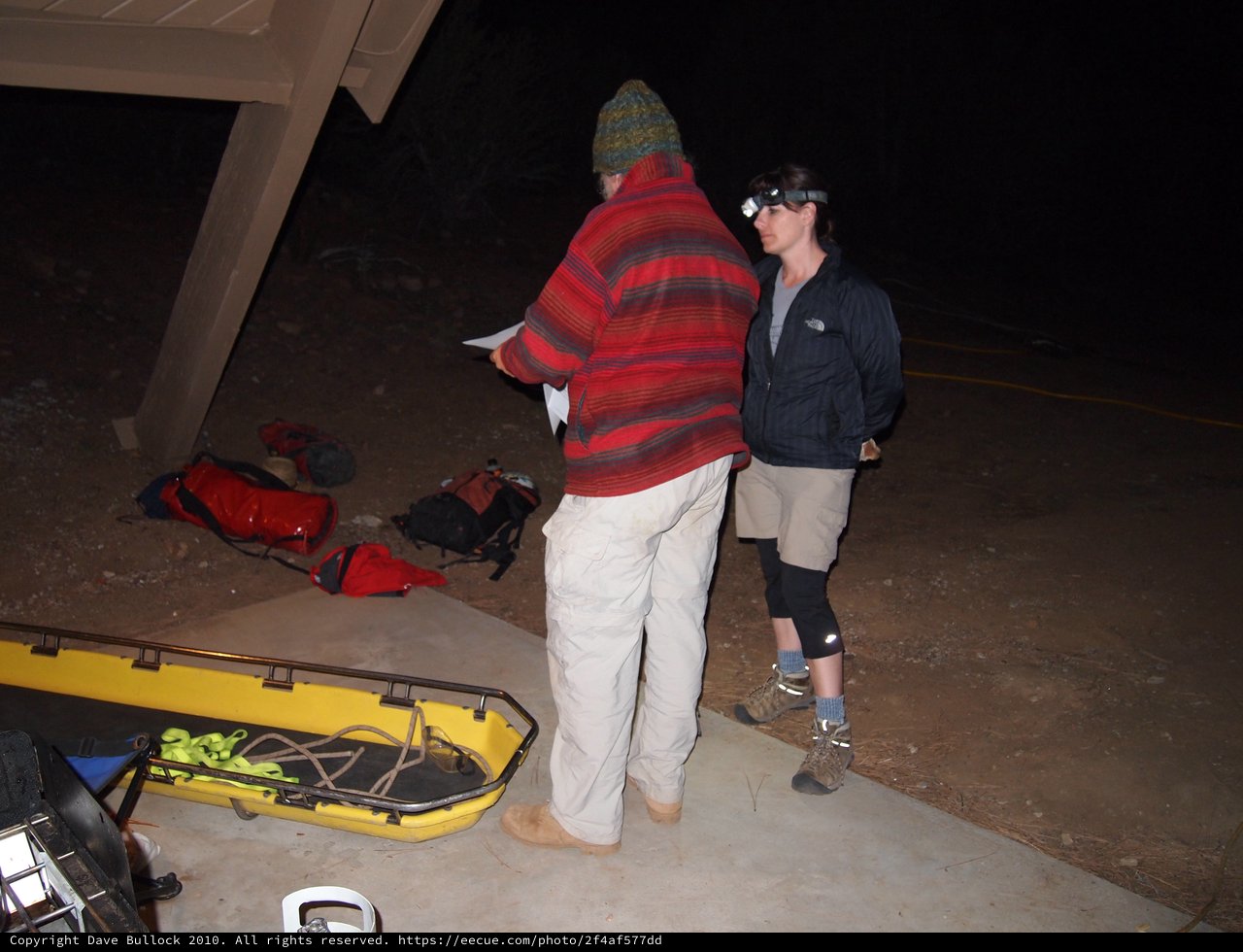 Nighttime Search and Rescue Preparation at Trailhead