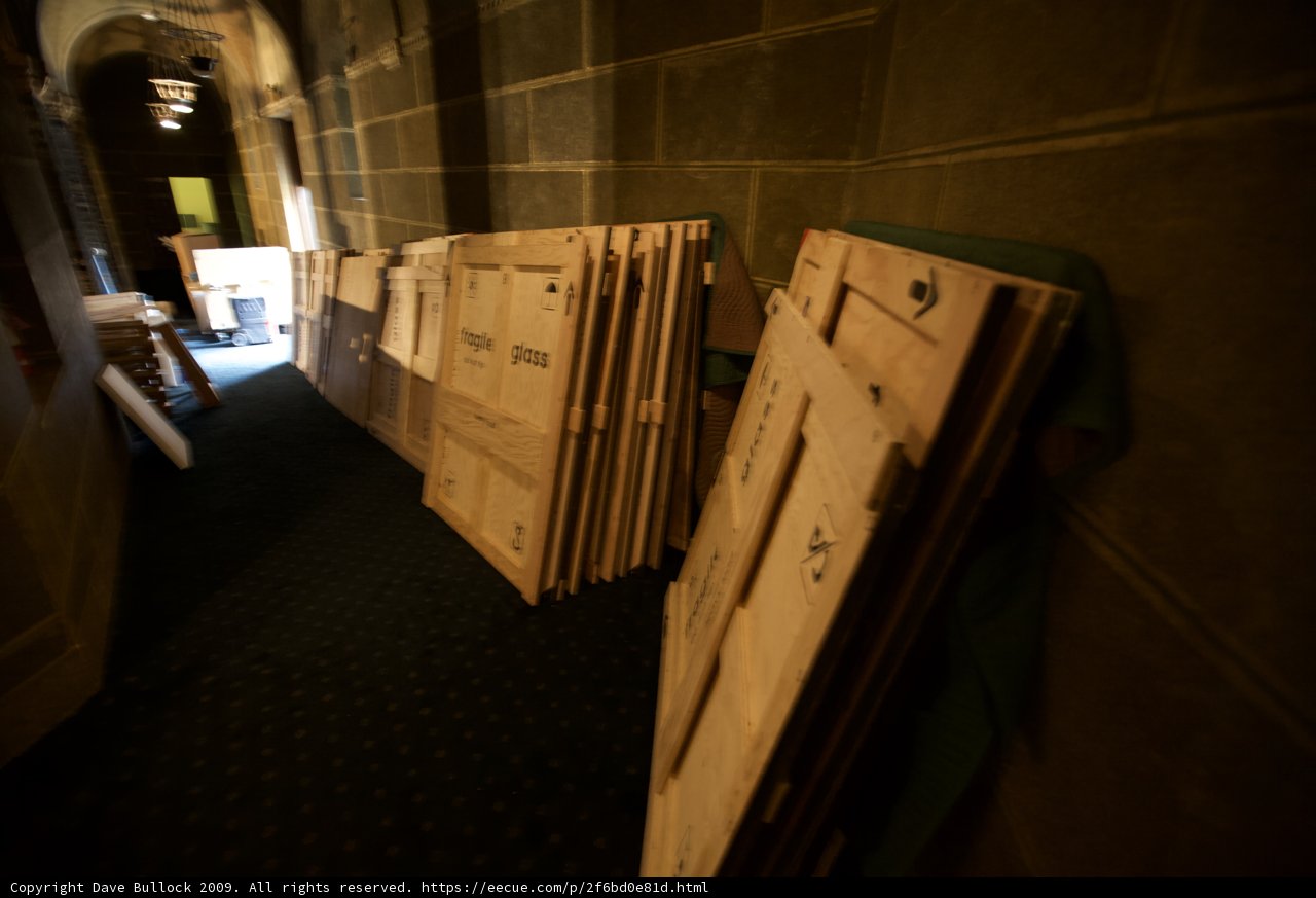 Wooden Boxes in a Hallway