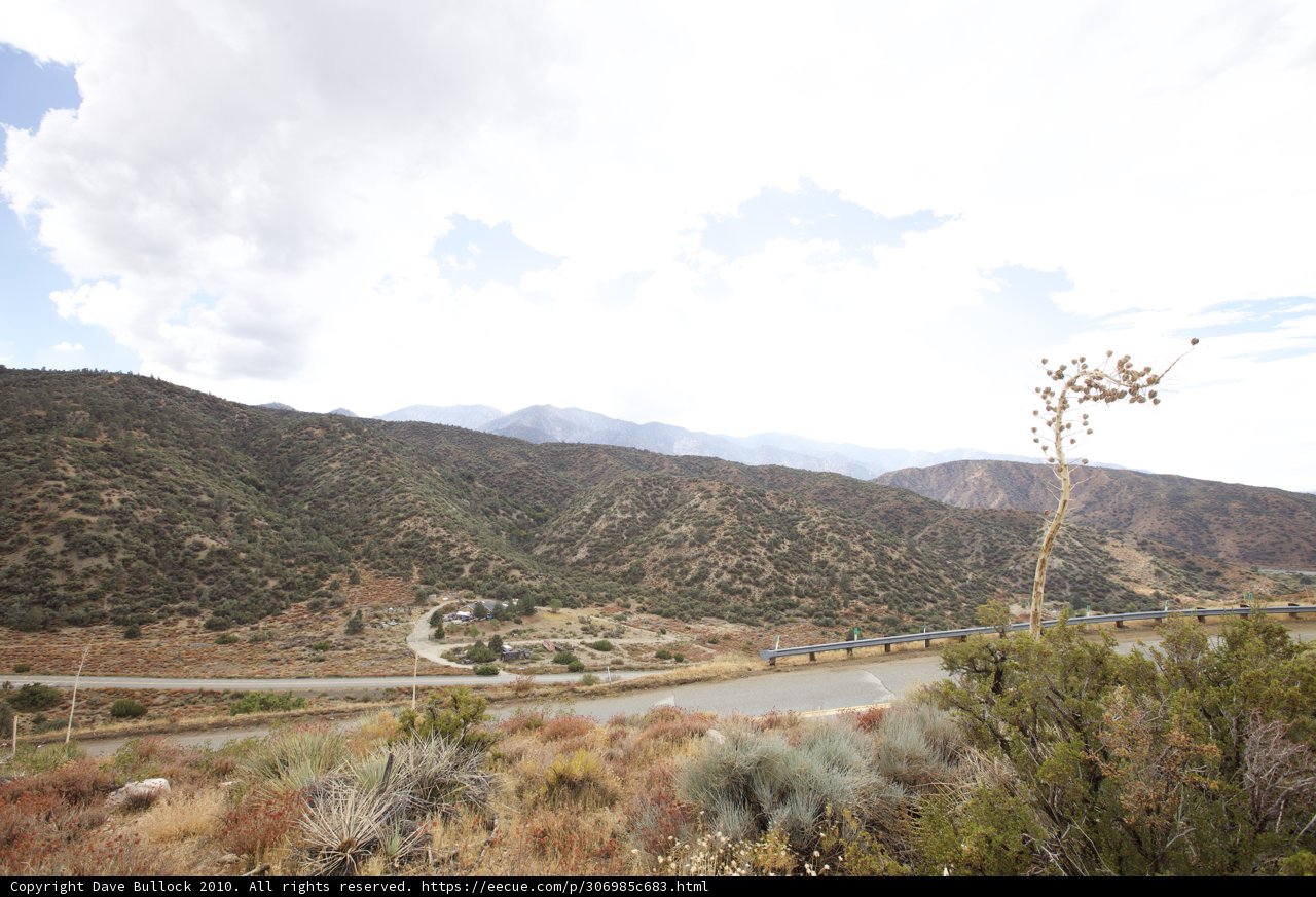 Train passing through the Angeles Crest mountain range