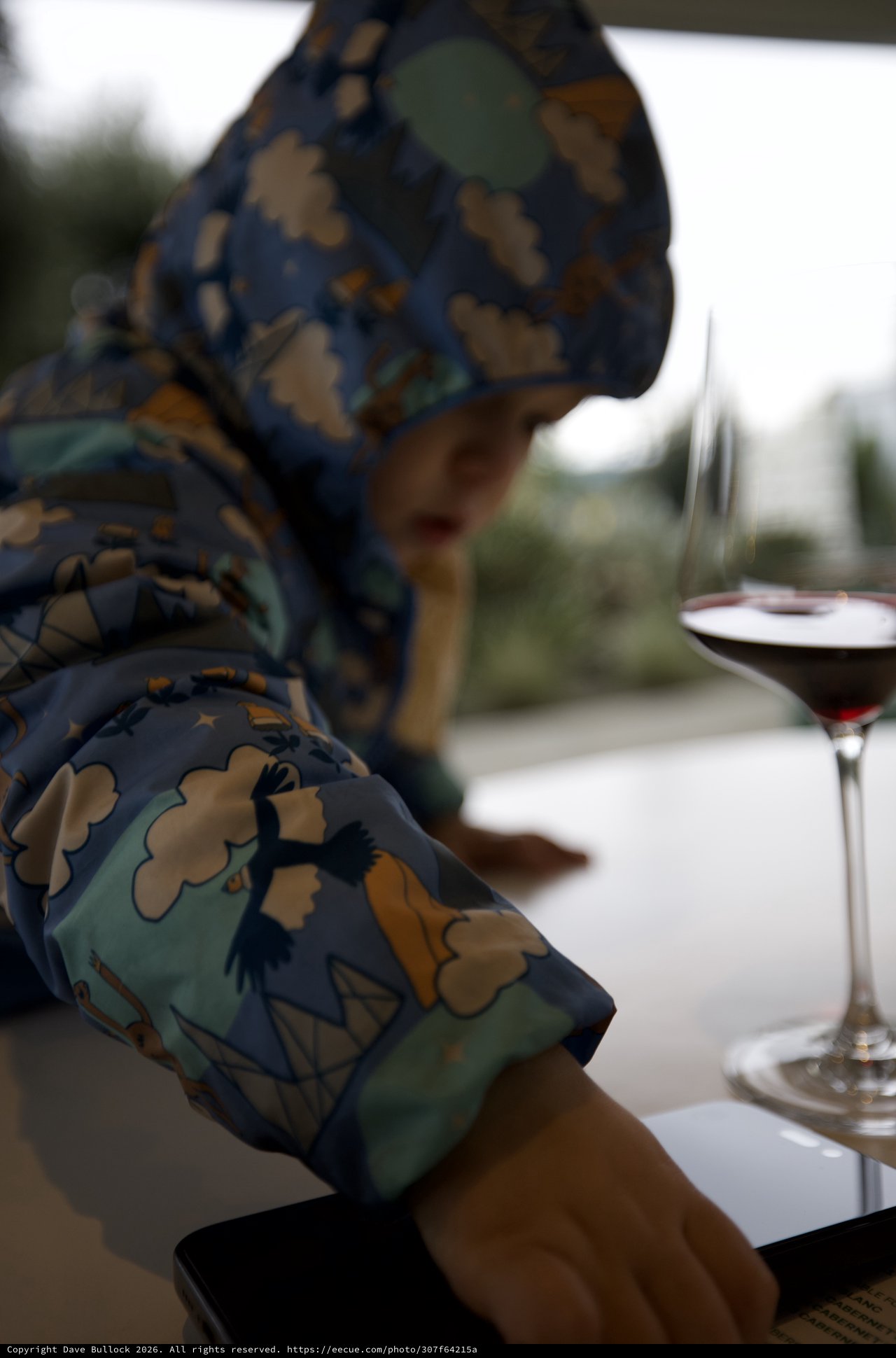 Elegant Dining in Floral Blue Silk at Wine Bar