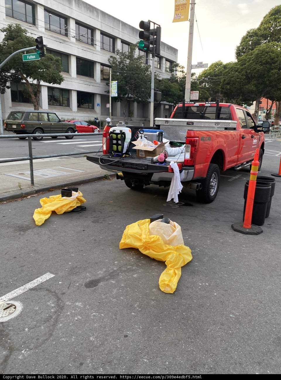 Red Pickup Truck with Yellow Bag in San Francisco