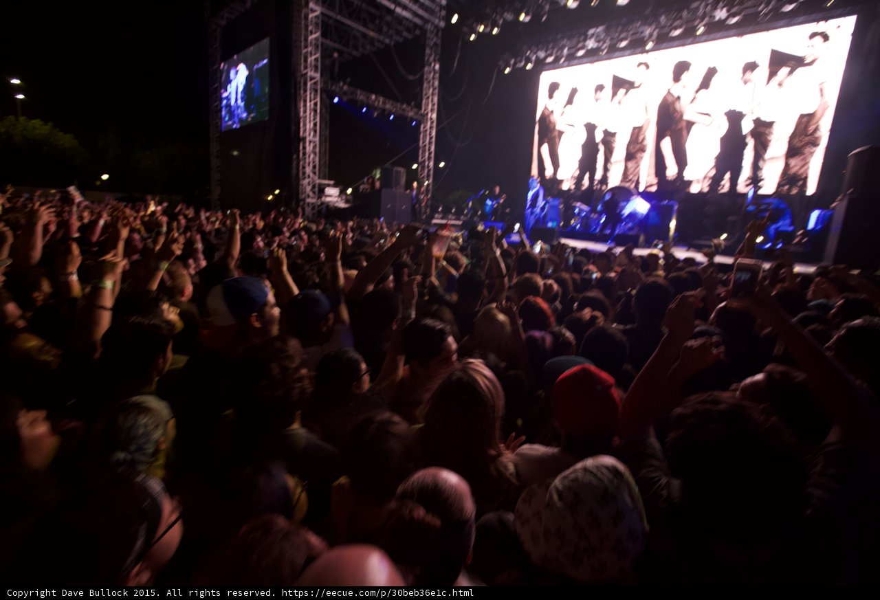 Morrissey Wide Crowd Stage The Smiths Video Screen Scaffolding Arms Raised Side Monitor