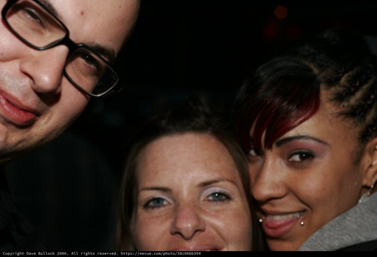 Three Friends Posing Close Together at Night