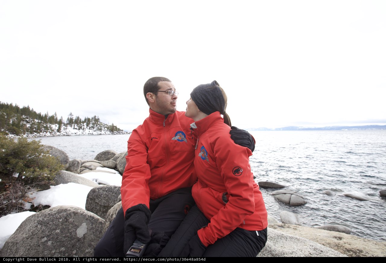 Couple Sharing a Moment at Snowy Lake Tahoe