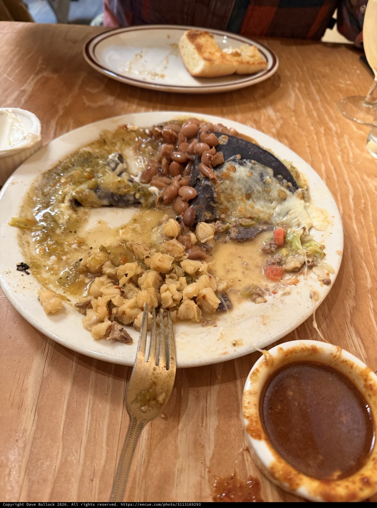 Well-Eaten New Mexican Combination Plate with Beans and Chile